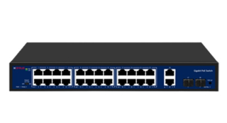 CP-DNW-GPU24G2F2-30 Dvacetičtyřportový 10/100/1000 Mbps PoE switch s 2x 1000 Mbps a 2x SFP uplinkem